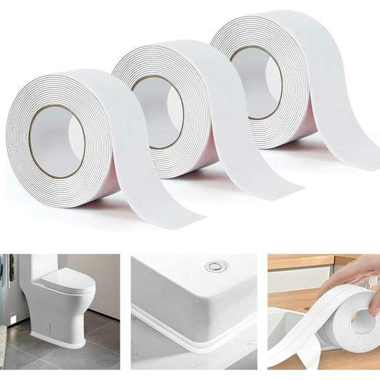 Badezimmer-Dichtungsstreifen, selbstklebend, 3 Rollen, Dichtungsband, weiß, wasserdicht, für Toilette, Badewanne, Dusche, Waschbecken, Wand, Ecke, Küche, mit Dichtungswerkzeug, 3,2 m Länge, 38 mm Breite