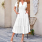 Langes, lässiges Sommerkleid für Damen mit V-Ausschnitt und kurzen Ärmeln