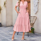 Langes, lässiges Sommerkleid für Damen mit V-Ausschnitt und kurzen Ärmeln