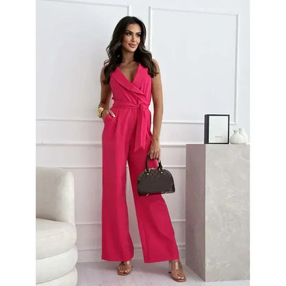 🌟Frauen ärmelloser V-Ausschnitt Solid Jumpsuit🕊️