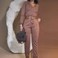 Bequemes, stylisches Set – Oberteil mit V-Ausschnitt und Hose mit Kordelzug
