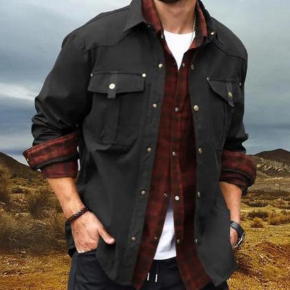 Herren-Westernjacke mit Flanellfutter und Druckknöpfen